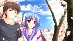 Love Anime blue hair cherry blossoms