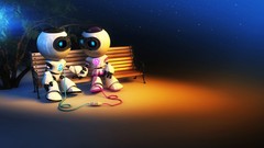 Love bench Robots couple colors steam