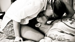 Love black and white Men woman couple tattoos kissing