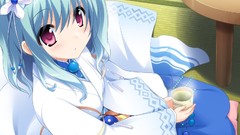Love blue hair anime girls yukata Japanese clothes