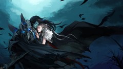 Love Men woman horns white hair crows black hair artwork 