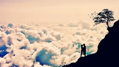 love silhouette clouds cliff sky artwork