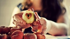 Love woman apples Hearts fruits brunettes
