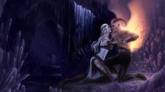 Love woman blood horns white hair caves artwork fantasy art 