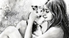 Love woman cats paintings drawings Tanya Shatseva