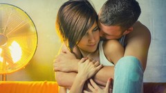 Love woman couple hugging kissing