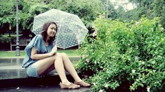 Love woman Umbrellas funny sitting Japanese Idols
