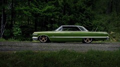 lowrider Car green cars Vintage car coupe vehicle Trees