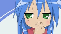 lucky star anime girls face blue hair green eyes Anime smiling