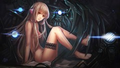 Machines feet sitting mechanical blondes long hair anime girls 