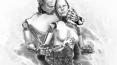 Machines Robots monochrome science fiction futuristic greyscale