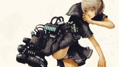 Machines white hair school uniforms short hair Simple Background