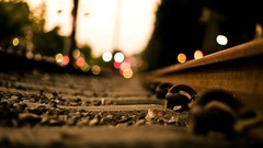 Macro bokeh blurred railroad tracks railroads