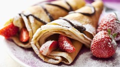Macro Breakfast sugar pancakes strawberries crepes