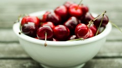 Macro cherries fruits bowls