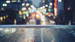 macro City water drops cityscape rain window balcony street
