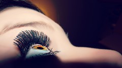 Macro eyelashes interesting brown eyes