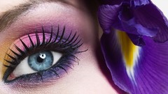 Macro Flowers eyes pink close-up colors blue eyes purple hair 