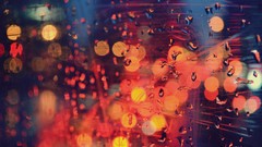 Macro rain glass lights bokeh water drops