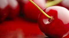 Macro red close-up cherries fruits
