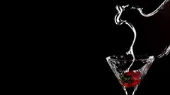 Macro water close-up black background widescreen strawberries 