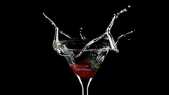 Macro water close-up black background widescreen strawberries 