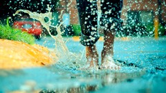 Macro water feet puddles splashes rolled pants