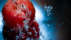 Macro water red light apples water drops