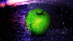 Macro water spray Green apples fruits water drops
