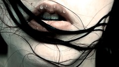 Macro woman lips brunettes pale skin