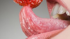 Macro woman sugar Berries lips tongue