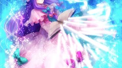 Magic Books anime girls purple hair purple eyes blue effect