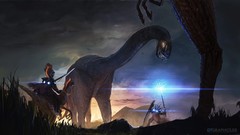 Magic Dinosaurs hunters bows wand artwork fantasy art
