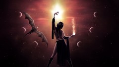 Magic Dragons planets human outer space fantasy art 3D girls 3D 