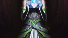 Magic dress red eyes gloves blondes anime girls bare shoulders 