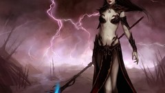 Magic Lightning woman staff bra black hair