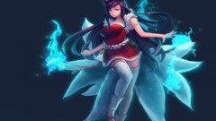 Magic red dress blue light long hair League of Legends video 