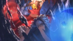 Magic socks navel red dress bows action skirts long hair anime 