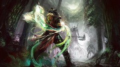Magic weapons armor forests artwork Axes fantasy art
