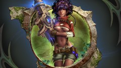 Magic woman brunettes artwork boobs big gun