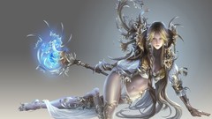 Magic woman crystals dress Princess armor blue light earrings 