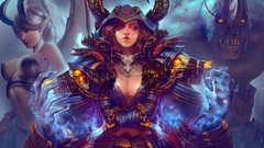 Magic woman horns armor red eyes world of warcraft artwork long 