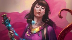 Magic woman staff brunettes artwork fantasy art