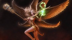 Magic woman wings staff legs blondes angels open mouth artwork 