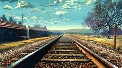 Makoto Shinkai railroad tracks fantasy art