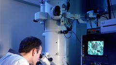 Man looking into electron