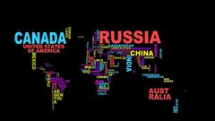 Map Typography colorful World world map Russia word clouds