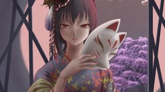 Masks anime girls Japanese clothes original characters