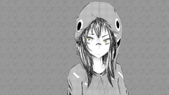 Matryoshka monochrome anime girls vocaloid yellow eyes hooded 