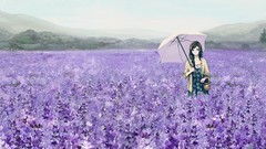 Meadows Anime Umbrellas purple flowers anime girls baskets